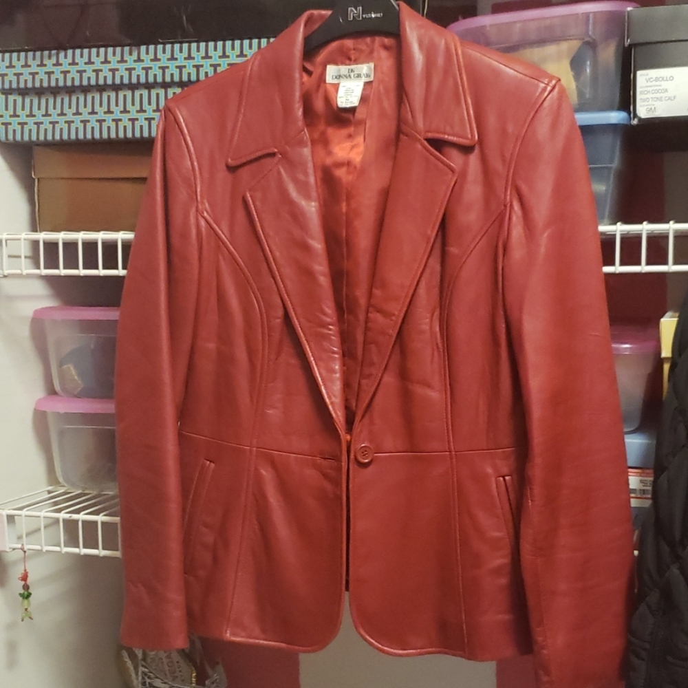 Red leather blazer